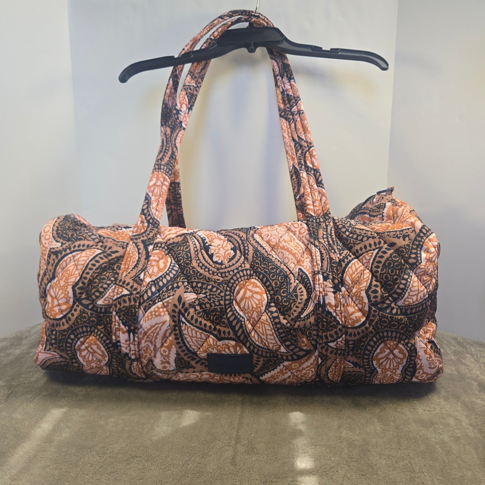 Vera Bradley Fern Paisley Large Travel Duffel Bag Orange Navy Retired Quilted